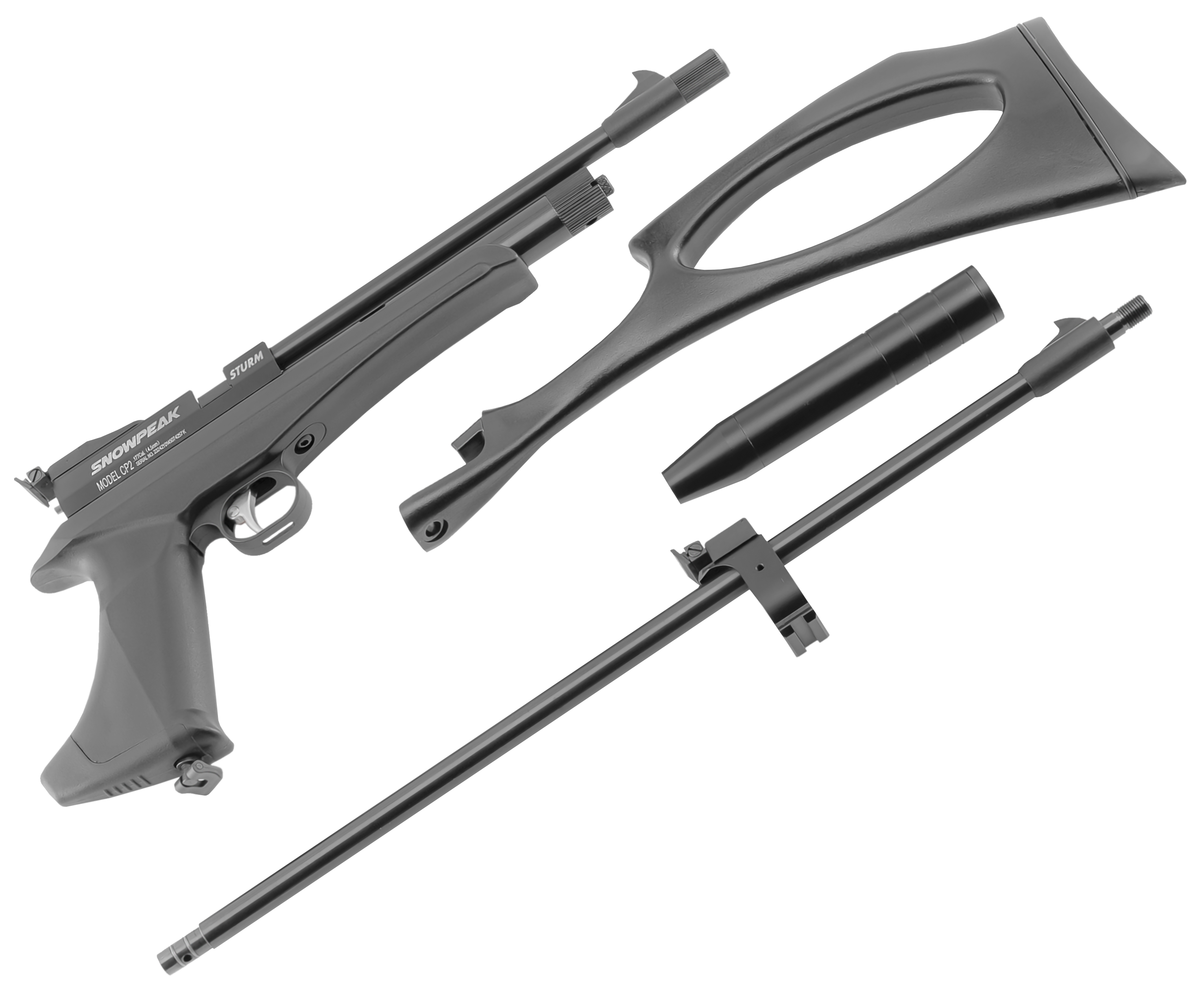 Пневматический пистолет Snowpeak CP2 Black 4.5 мм (CO2, черный, сменный ствол, приклад)