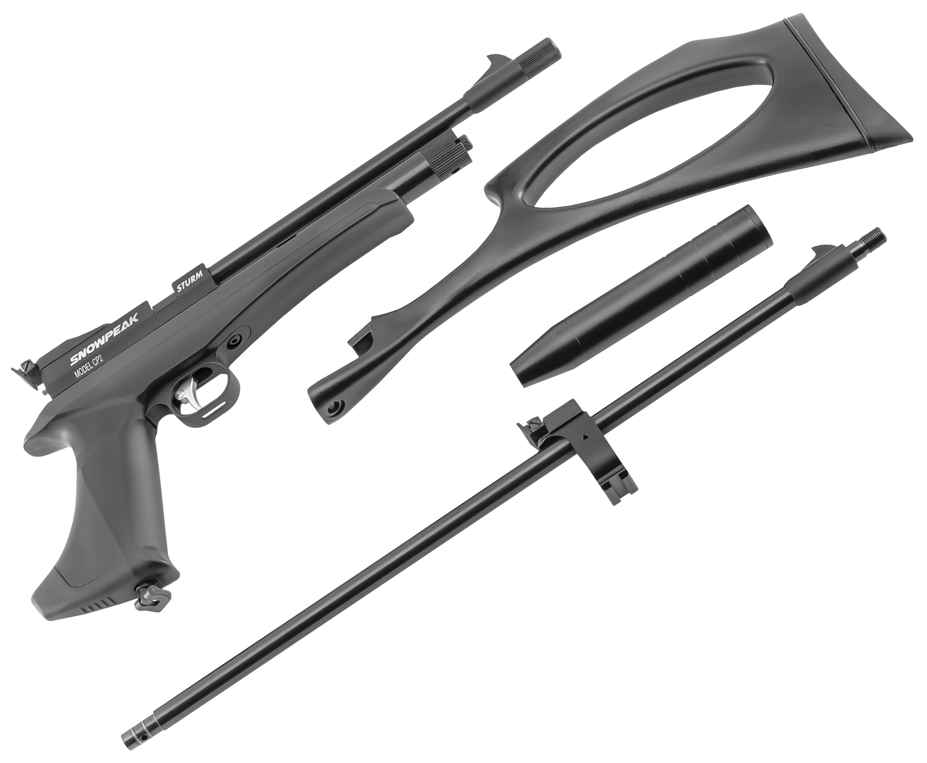 Пневматический пистолет Snowpeak CP2 Black 5.5 мм (CO2, черный, сменный ствол, приклад)