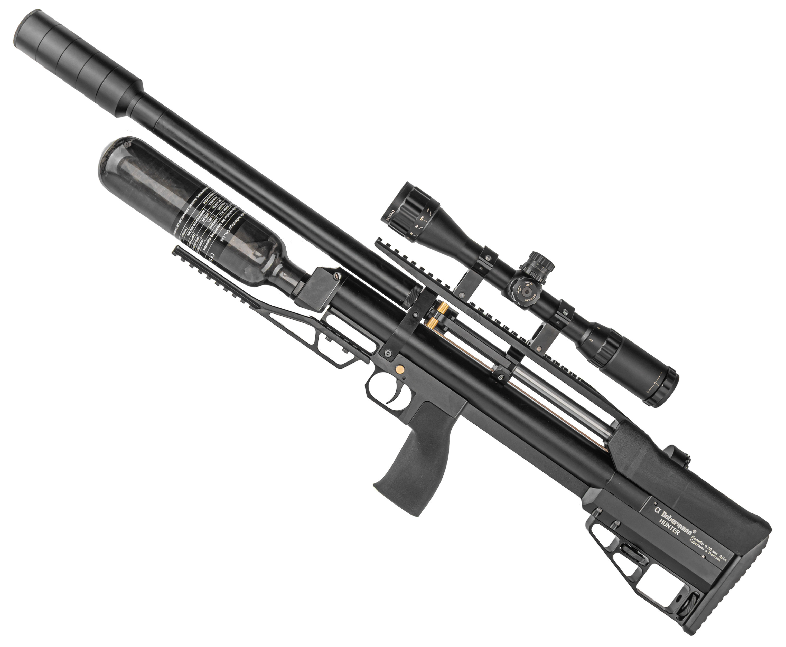 Пневматическая винтовка Dobermann Alfa Hunter 6.35 мм (600 мм, колба 0.36 л, полигонал, прямоток, прямая рукоять)