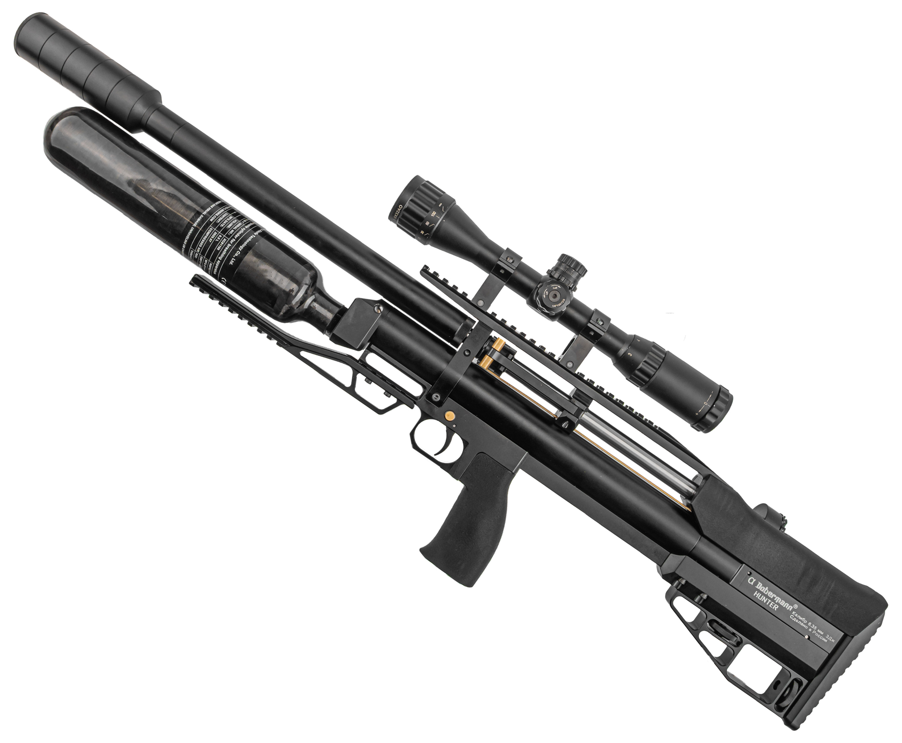 Пневматическая винтовка Dobermann Alfa Hunter 6.35 мм (600 мм, колба 0.5 л, полигонал, прямоток, прямая рукоять)