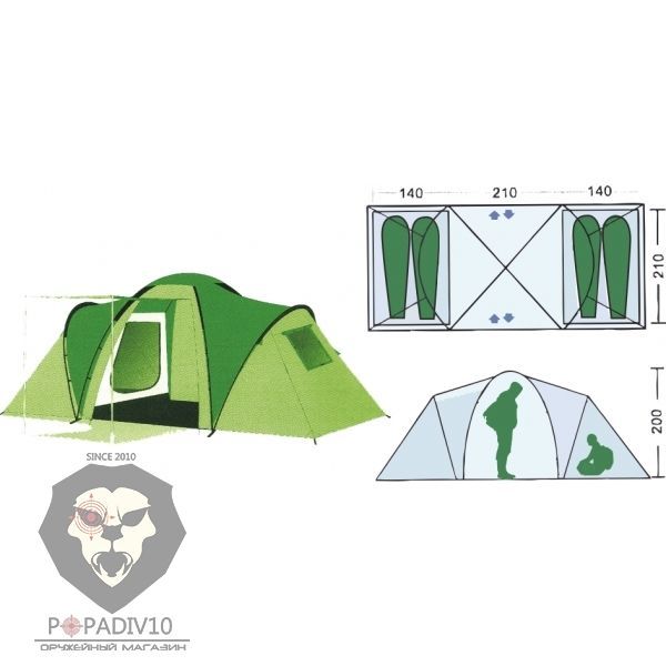 Палатка туристическая Remington 4-местная (140+210+140)*210*200, шт