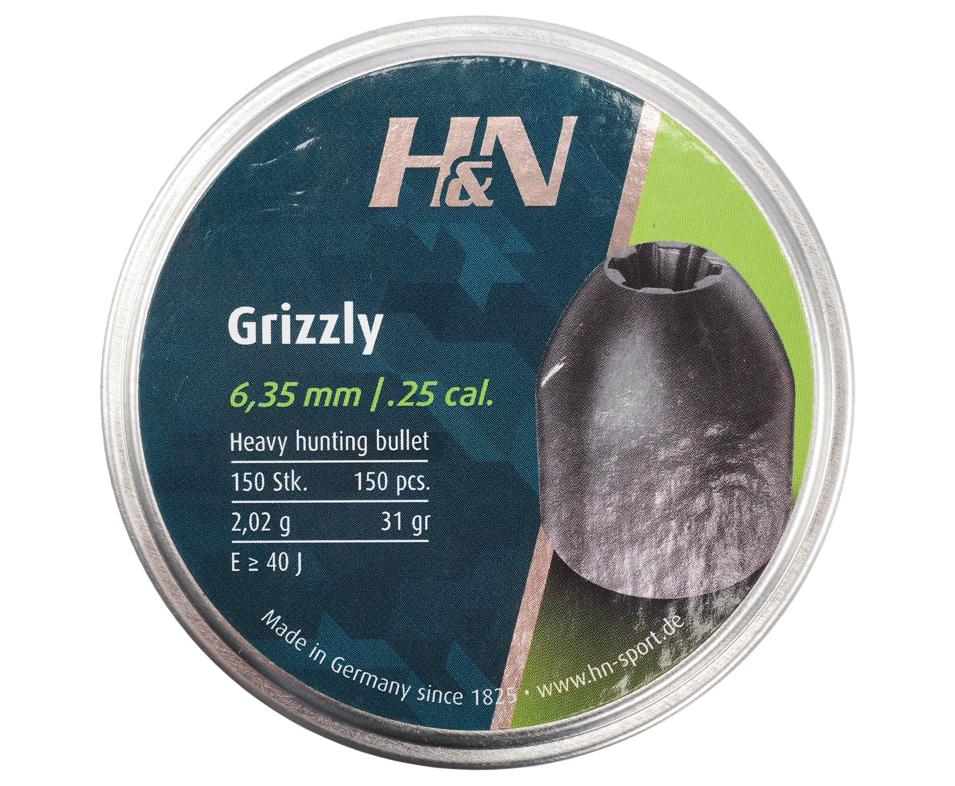 Пули пневматические H&N Grizzly 6.35 мм (150 шт, 2.02 г)