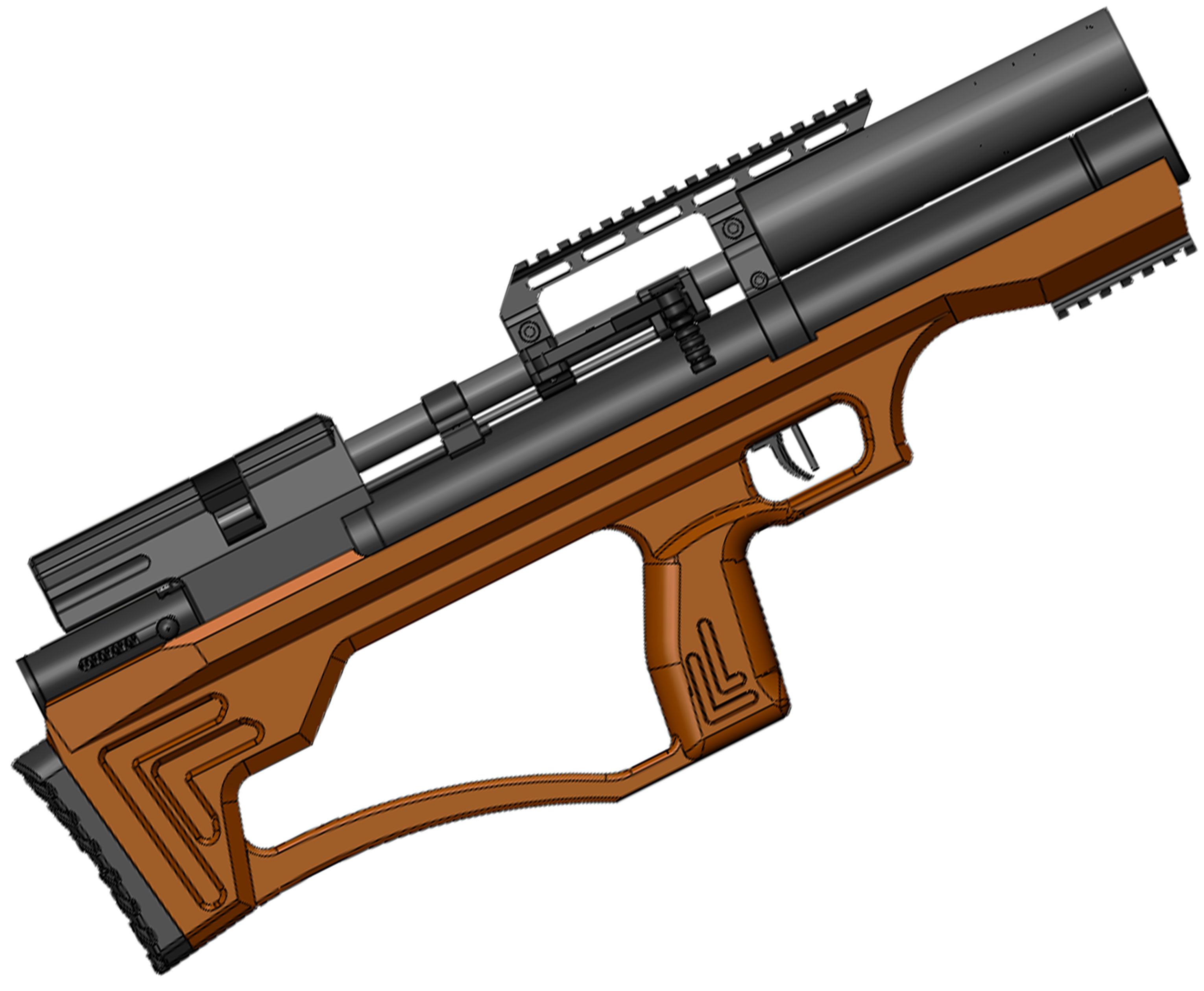 Пневматическая винтовка Krugergun 4.5 мм Снайпер Bullpup (300 мм, передний взвод, редуктор, высокий мостик, дерево L)