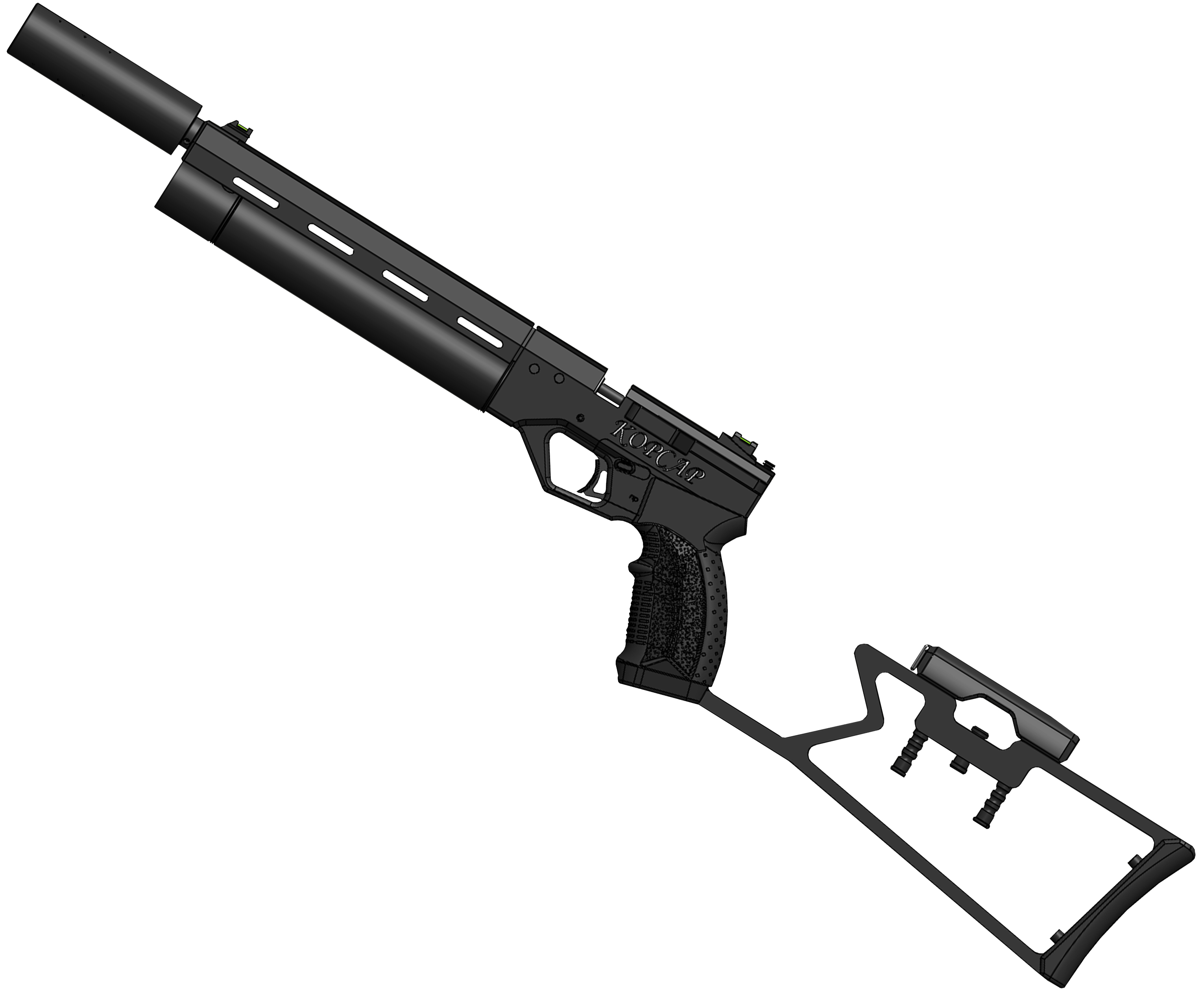Пневматический пистолет Krugergun Корсар 4.5 мм (240 мм, резервуар 32, с манометром, приклад)