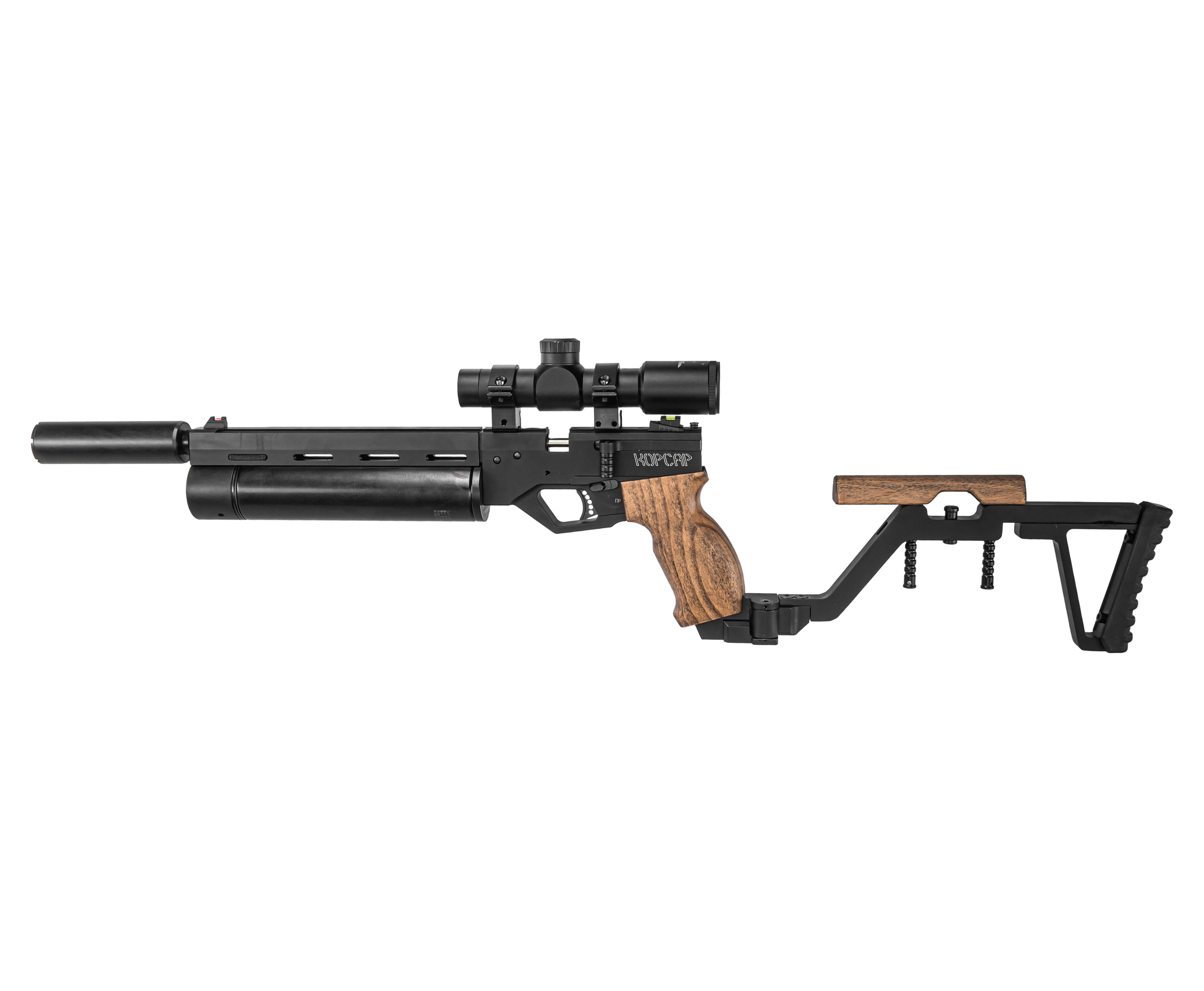 Пневматический пистолет KrugerGun Корсар 6.35 мм (240 мм, D42, приклад, манометр, дерево, редуктор)